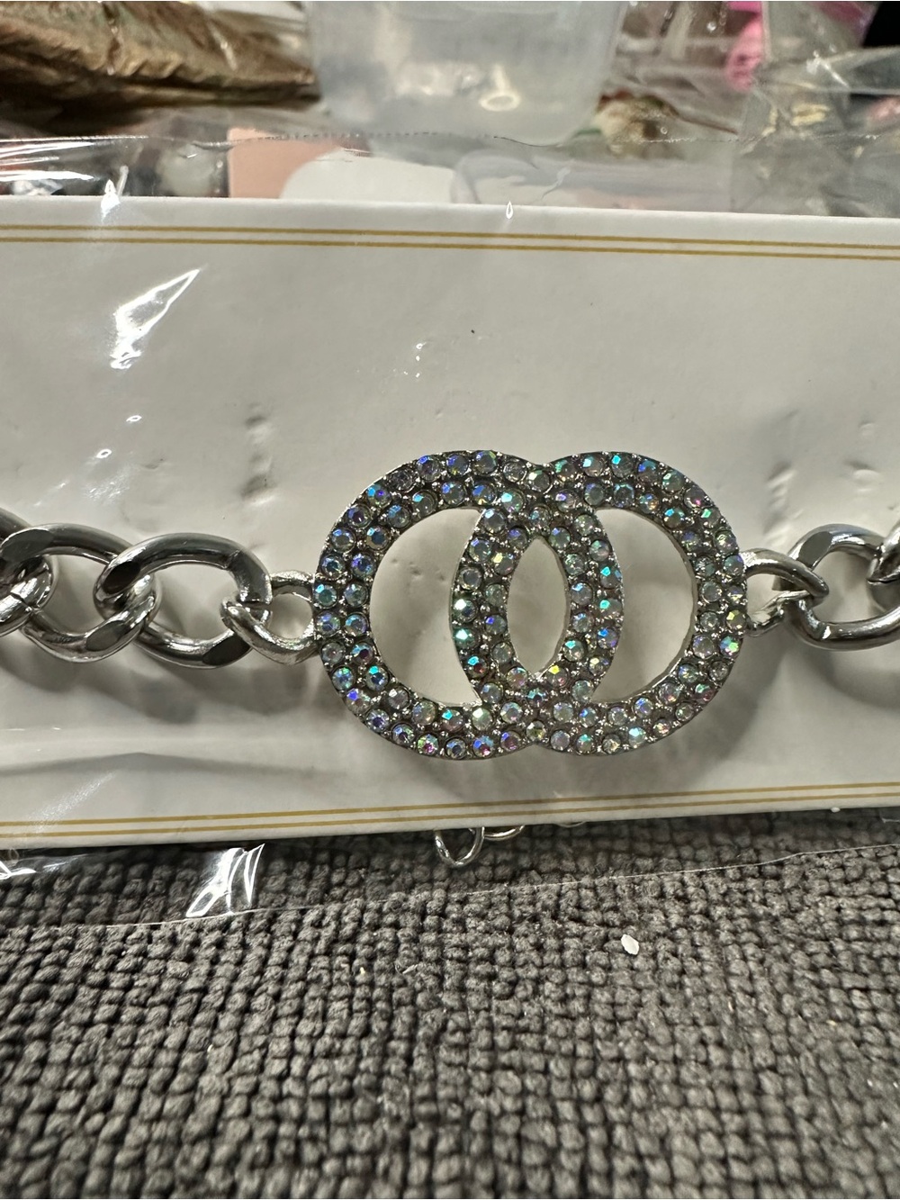 Unlisted Silver-Tone Bracelet with Iridescent Crystal Double Rings